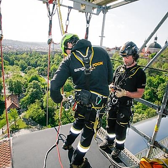 Nusle Bridge abseil on wheelchair 2016